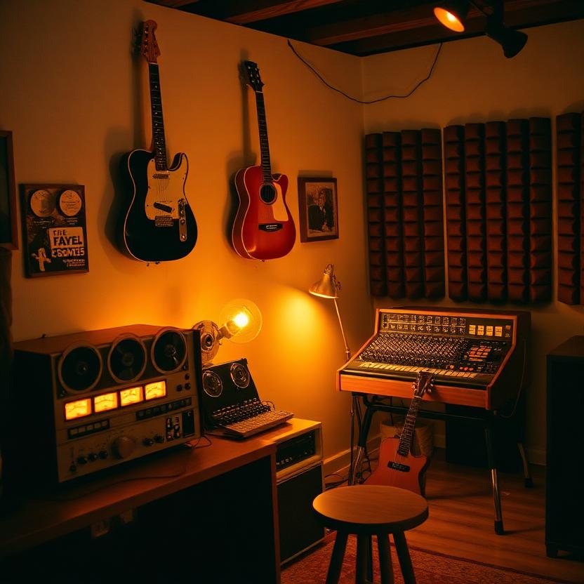 The project studio — guitars on the wall, the reel-to-reel