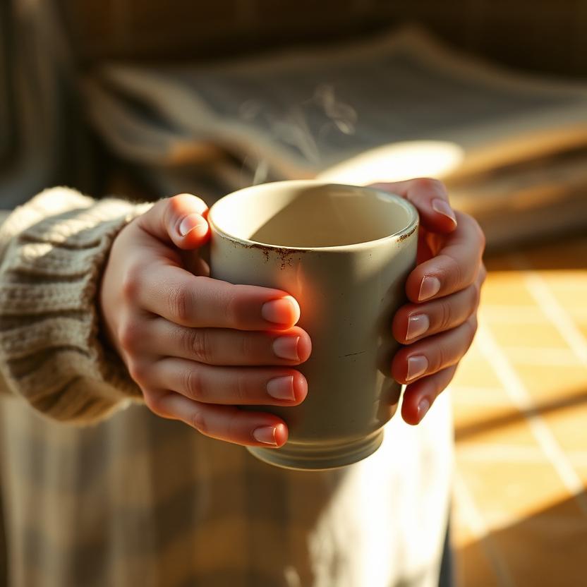 both hands around the mug