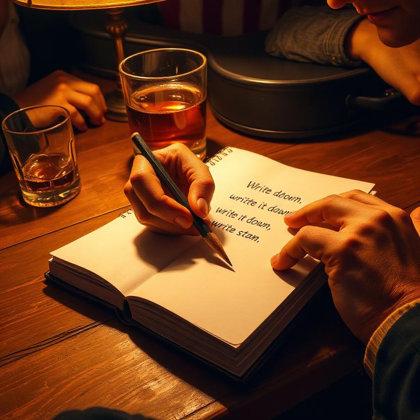 someone writing down a line